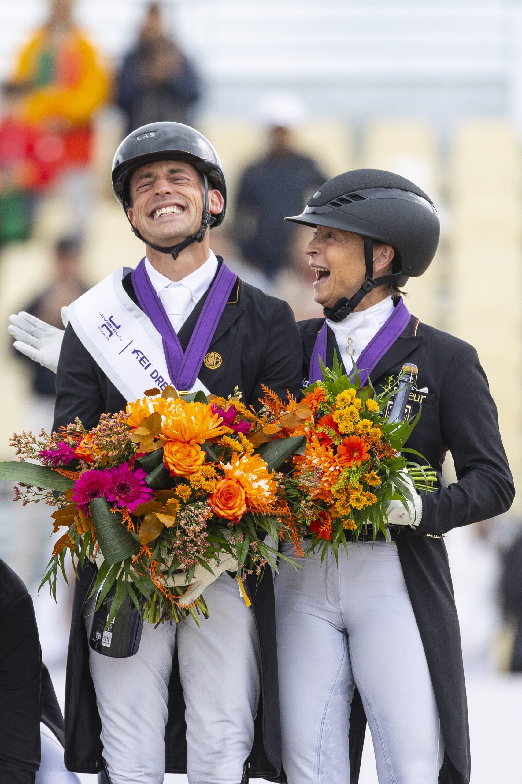 FEI Dressage European Championship 2025 - Crozet (FRA)

Podium Grand Prix Special 1. Justin Verboomen (BEL) 3. Isabell Werth (GER) in the FEI Dressage European Championship - Crozet (FRA)